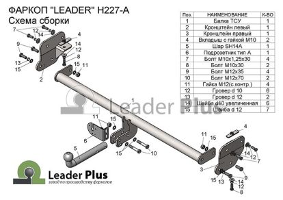 Фаркоп Hyundai Creta 2016- H227A Leader Plus (фото №4)